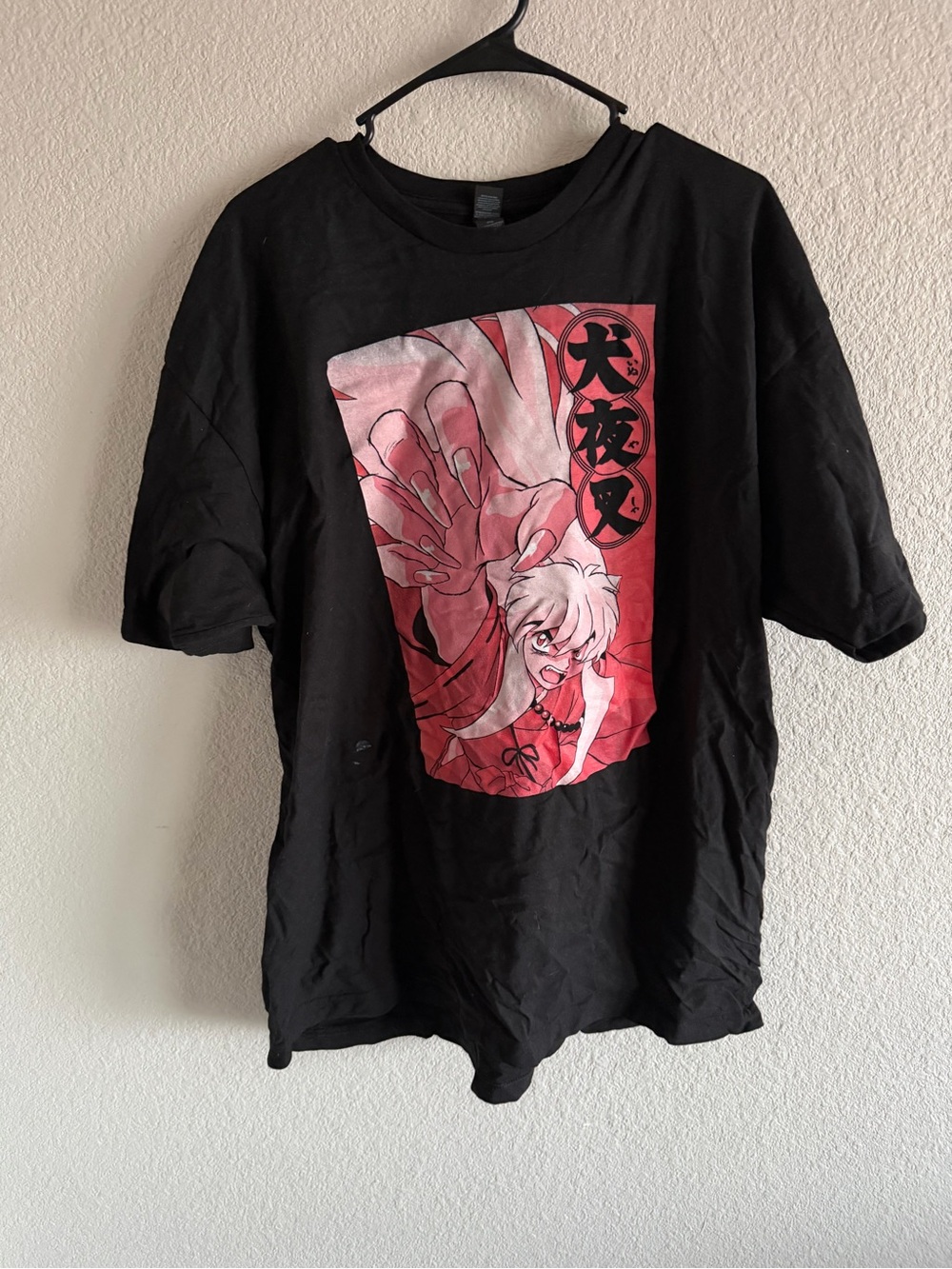 Black Short-Sleeve Graphic Tee with Red Anime Panel